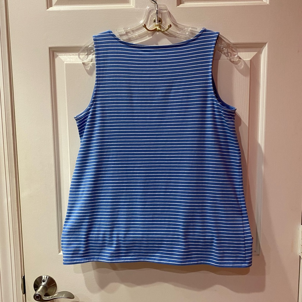 J. Jill Blue and White Striped Pima-Stretch Knit Tank Top - Picture 3 of 4